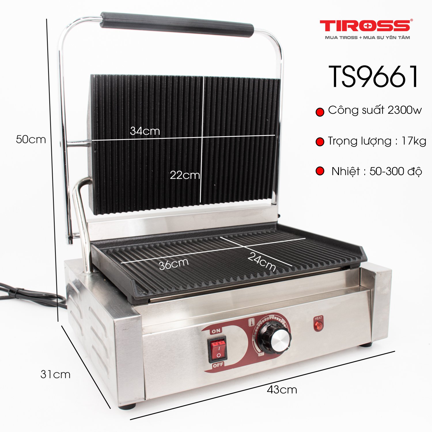 Máy ép bánh mì công nghiệp Tiross TS9661 Công suất 2300W